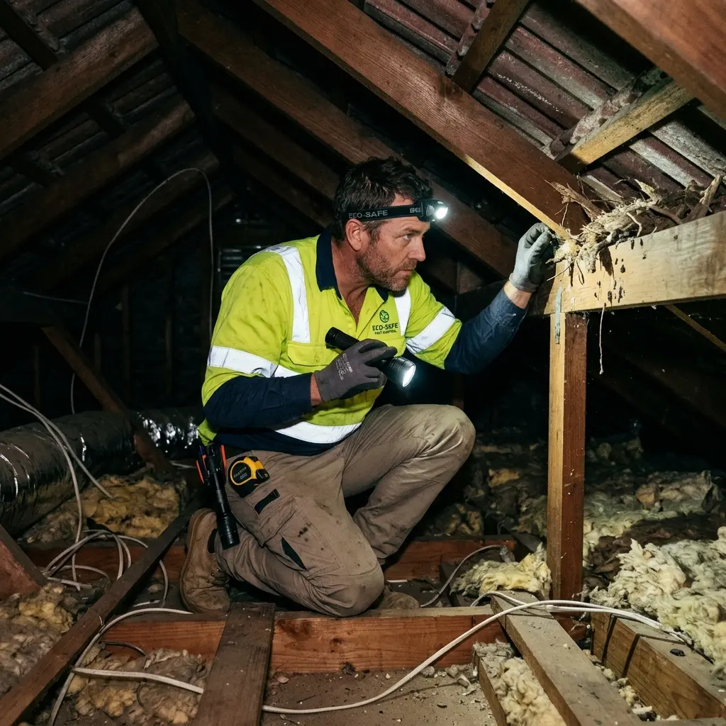 Technician inspecting a Sandringham subfloor void for a deceased cat